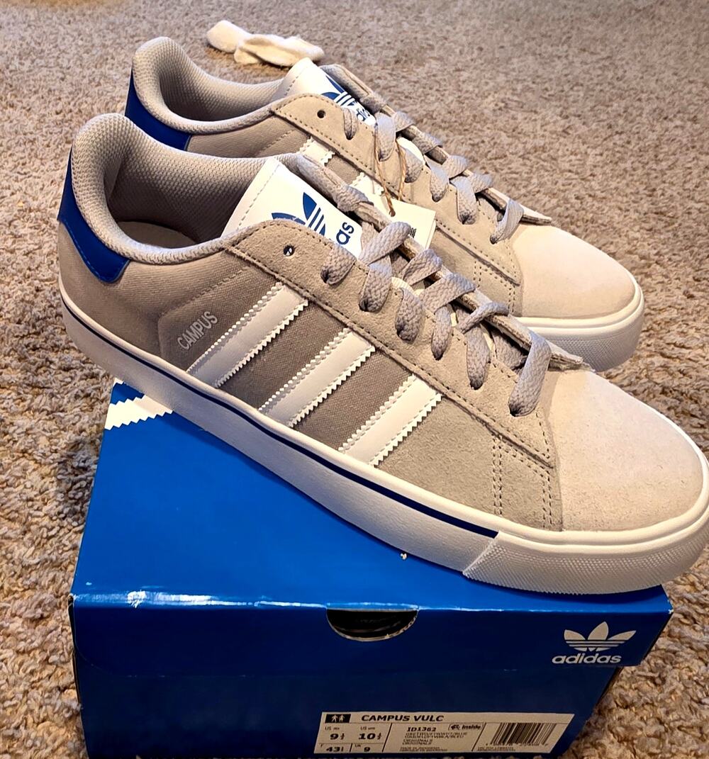 NIB Adidas Campus Vulc grey suede colorway sz 9.5 M 10.5 W